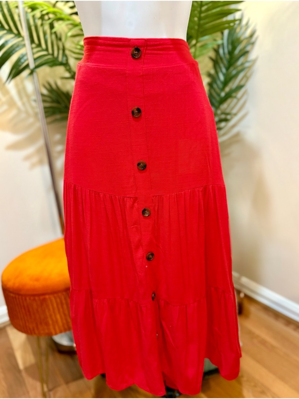 torrid Red Tiered Button-Front Maxi Skirt